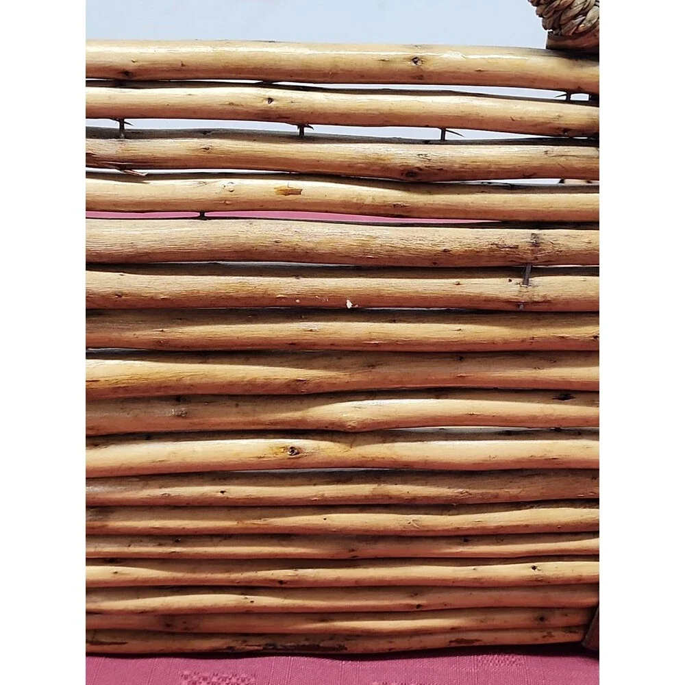 Mid-Century Rustic Twig/Rattan Basket Handmade Farmhouse Cottagecore